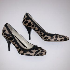 AMALFI Beige Hair Animal Print Leather Heel Pump Shoes Size 6B